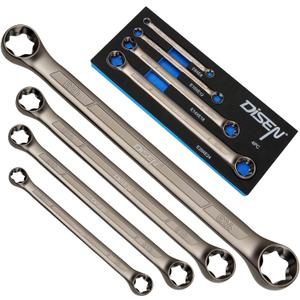 DISEN Upgraded 4-Piece E-Torx Wrench Set, Double Box End Wrench Set, CR-V Steel, Including E6*E8, E10*E12, E14*E18 and E20*E24