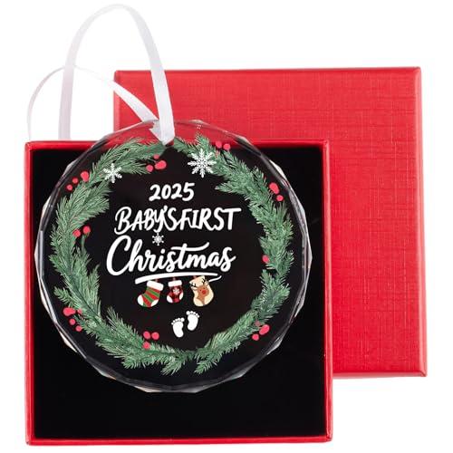 DIBALA Baby's First Christmas Ornament 2025 Boy - Shatterproof Glass Christmas Tree Decorations for Baby Girl & Boy-New Parents Pack of 3