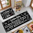 Black and White Kitchen Rugs,Non Skid Washable Microfiber mats for Kitchen Floor, Kitchen Rules Theme Cushioned Runner Rug Decor Sets of 2,Size 17"x 47"+17"x 30"