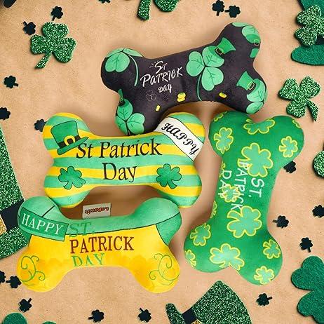 Lepawit St. Patrick's Day Dog Toys, 4 Pack Plush Bone Squeaky Dog Toys, Interactive St Patricks Day Dog Gifts for Small and Medium Dogs