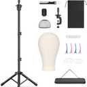 Retbtnm Wig Stand with Head 50 Inches, Wig Head Stand with 22 Inches Mannequin Head, Height Adjustable Metal Tripod Wig Stand, Manikin Head Set for Wigs Display Making Hair Weave and Styling