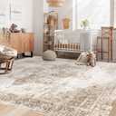 Area Rug 6x9 Washable Rug, Vintage Boho Medallion Rugs Non-Slip Soft Low Pile Large Distressed Rug Indoor Retro Carpet for Living Room Bedroom Dining Room Home Office (Brown, 6'x9')