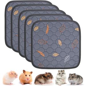 Washable Pee Pads for Small Pet 5-Pack, Reusable Pet Training Pads Absorbent & Leak-Free, Waterproof Pee Pads for Dog Cat Rabbit Guinea Pig Hamster, Whelping Pad (Leaves - Deep Grey, 12x12)