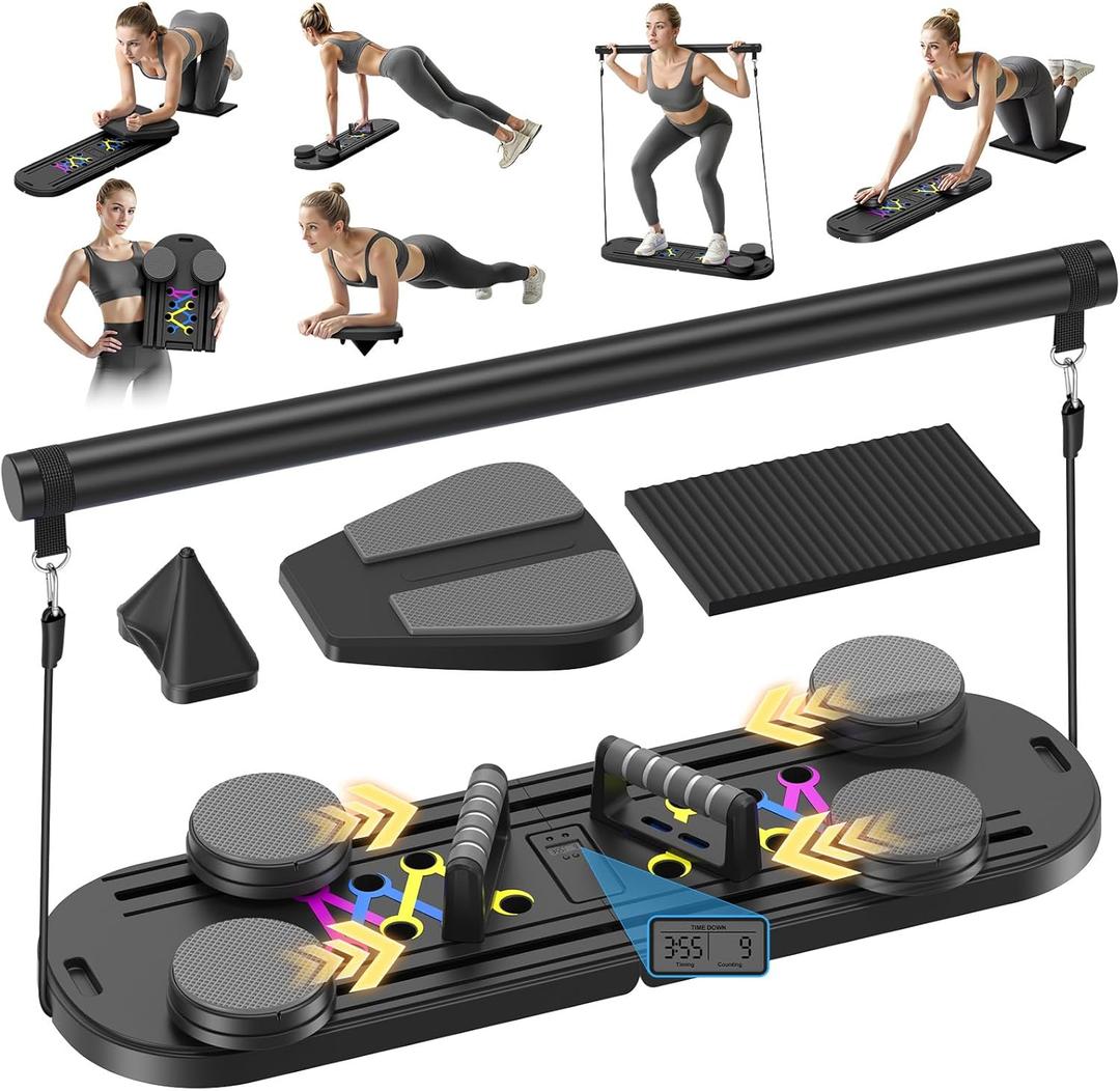 Pilates Board, Foldable Pilates Reformer Equipment with Timer, 7-in-1 Multi-Purpose Portable Pilates Reformer Machine Home Pilates Kit for Home Workout, Fitness, Exercise, Abs, Core Equipment