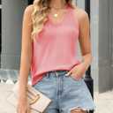 Yeokou Sweater Vest for Women Crochet Tank Top Knitted Tops Camis Tee Halter V Neck Sleeveless Summer Shirts Pullover(Pink-XS)