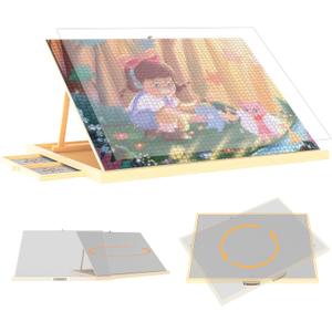 1500 Pieces 2-in-1 Tilting & Rotating Puzzle Board with 4-Angle Adjustment & Dual Rotation Mode, 34.05"x24.8" Portable Wooden Lazy Susan Jigsaw Puzzle Table with Drawers and Cover for Adults Gifts