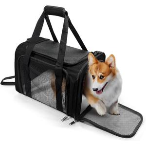 Dog Carrier for Pets, Up to 25 Lbs, Collapsible Travel Carriers for Puppy with Shoulder Strap and Removable Mat, 20x13x13 Inch, Black