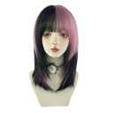 WKLOUYHE Short Straight Wig with Bangs for Women Shoulder Length Bob Women's Synthetic Wigs Heat Resistant Hair for Cosplay Daily Party Use (Black and Pink)