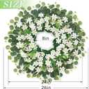 26" Daisy & Eucalyptus Wreath for Front Door, Porch, Window - Large Artificial Silk Flowers Outdoor Wreath for Home, Farmhouse Decor - Spring, Summer, Fall, All Seasons (White & Green)