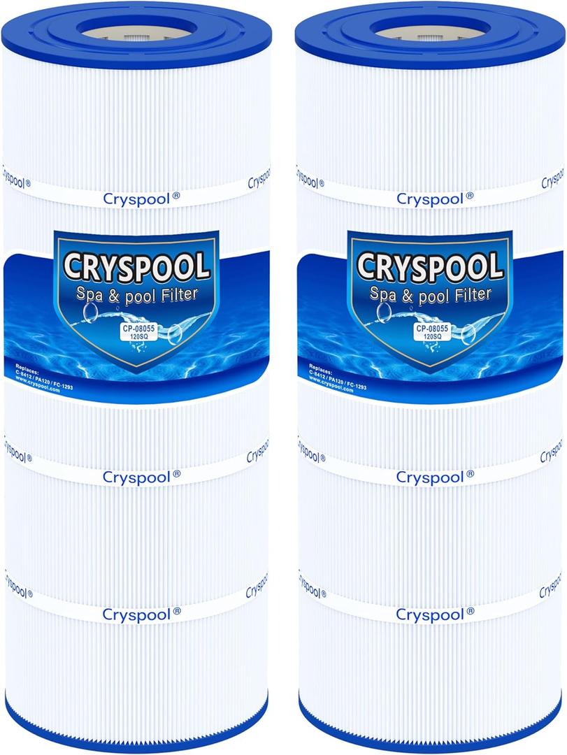 Cryspool 08055 Filter Compatible with C1200, CX1200RE, Clearwater II 125, PA120, C-8412, FC-1293, 817-0125N, 120 Sq. Ft Pool Filter Cartridge, 2 Pack