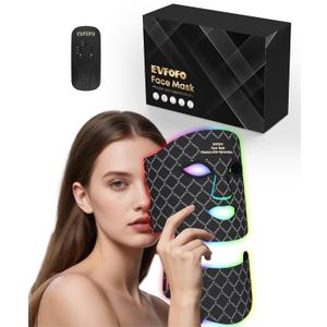 Red Light Photon Facial & Neck Mask with Remote Control, 7 Custom Modes with Infrared, Portable & Rechargeable with Timer for Home Use, 850nm Infrared & Red Light Masks, Black