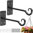 Heavy Duty Plant Hangers Outdoor- Hand-Forged Hanging Plant Brackets - 2 Pack 12 Inch Black Wrought Iron Wall Plant Hooks for Hanging Plants, Lanterns, Bird Feeders