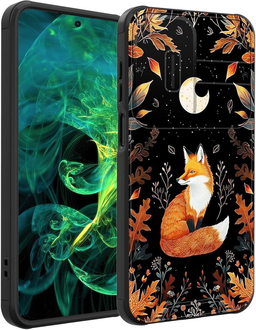 for Galaxy A16 5G Case with Slide Camera Cover,Heavy Duty Dual Layer Hybrid Shock Proof Protective Rugged Bumper Case for Samsung Galaxy A16 5G 6.7" 2024,Cute Fox Moon with Plants