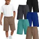 5 Pack Boys Shorts Kids Athletic Summer Knee Length Sweatshort Teen Drawstring for School Short Pocket 6-16Y