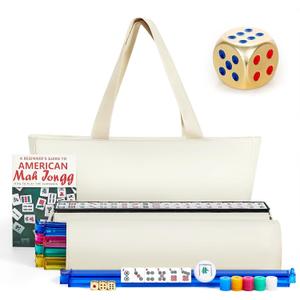 American Mahjong Tile Set, Mah Jong Set Complete with Bag, 166 White Tiles with Golden Dices for Travel, 4 All-in-One Mahjong Racks with Pushers (White)