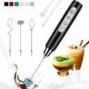 Milk Frother Handheld Rechargeable, Frother Wand Drink Mixer Electric Whisk for Coffee, Detachable With 3 Stainless Whisks, Hand Mixer for Lattes, Cappuccino, Matcha, Egg, No Stand,Black