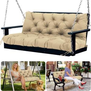 Porch Swing Cushions Replacement 60 inch with Backrest Extra Thick 5" Waterproof 3 Seater Swing Cushions for Outdoor Furniture Patio Bench (Khaki 60x40x5inch)
