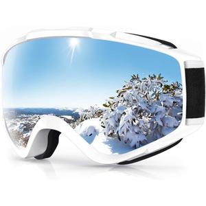 Findway Ski Goggles OTG - Over Glasses Snow/Snowboard Goggles for Men, Women & Youth - 100% UV Protection (A1-white Silver Vlt 10%)