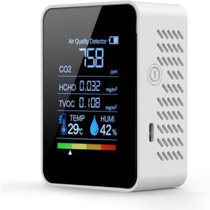 Air Quality Monitor, Professional Air Quality Detector with CO2 Monitor/HCHO/TVOC/Temperature/Humidity for Home, Hotel, Office, Car