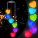 PACETAP Heart Solar Wind Chimes Outdoor,LED Solar Wind Chimes Color Changing Mobile Wind Chime Waterproof Solar Lights,Outdoor Valentines Decorations,Valentine Lights Outdoor,Valentines Heart Lights