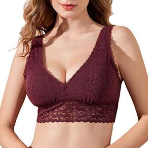 Luna & Sun Women Wirefree Soft Simple Comfortable Design Floral Lace Bralette XL