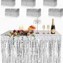 6 Pack Metallic Foil Fringe Tinsel Table Skirt, antfees 29.5''x108'' Disposable Party Table Skirt Banner for Rectangle Tables, Wedding, Birthday, Parade Floats, Party Decoration (Silver)