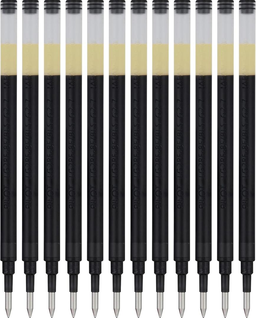 PILOT Pen G2 Gel Ink Refills For Rolling Ball Pens, Fine Point, 0.7mm, Black Ink, 12-Pack