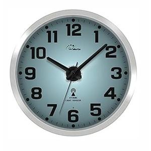 WallarGe Atomic Wall Clock with Night Light - Silent Lighted up Wall Clock Glow in The Dark, Battery Operated, AUTO DST, 12 Inch (Black)