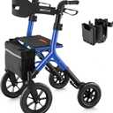 MAXWALK Rollator Walker with Seat, Tall Walkers for Seniors, 12" Big Rubber Wheels All Terrain Rollator Walker with Backrest, Built-in Cable, Foldable and Dual Adjustable Height for 5.3-7ft, Blue