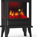 Sweetcrispy 19 Freestanding Electric Fireplace Heater, Indoor Fireplace with Adjustable Flame Effect, Easy Control, Small Corner Heater for Living Room, Bedroom, Carbon Black