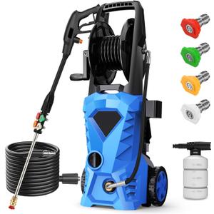 5000PSI Pressure Cleaner - 2025 New Power Cleaner with Upgraded 33ft Pressure Cleaner Hose Reel, Foam Cannon, 4 Nozzle Set, Power Cleaner for House/Patios/Car/Fence, Blue