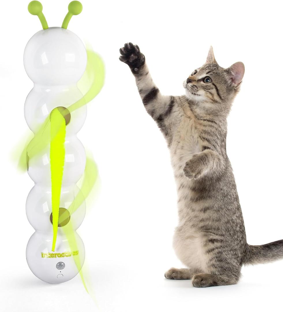 AFP Interactive Cat Toy, Automatic Furry Tail Teaser Toy with Motion Sensor, Electric Cat Toy, USB Rechargeable, Self Play Cat Feather Toy for Indoor Cats, Suction Cup for Stable Play, 1 Replacement