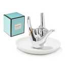 I LOVE YOU Hand Ring Holder - Ceramic Jewelry Holder Dish Trinket Tray for Rings, Earrings, Necklace Organizer - Engagement, Wedding, Christmas, Birthday Gifts (Silver)