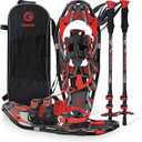 G2 36 Inches Red Light Weight Snowshoes for Women Men Youth, Set with Trekking Poles, Tote Bag, Special EVA Padded Ratchet Binding, Heel Lift, Toe Box 