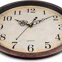 Bernhard Products Vintage Brown Wall Clock Silent Non Ticking 12 Inch Quality Quartz Battery Operated Round Decorative Easy to Read for Home Kitchen Living/Dining Room Bedroom Office Classroom School