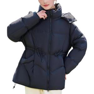 Women's Winter Coats Lightweight Jacket Hooded Warm Cropped Puffer Jacket Windproof Down Coat With Drawstring (Black) Small