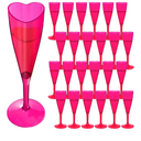 24 Pcs Heart Shaped Champagne Flutes Wedding Plastic Goblet Cups 4.4oz Disposable Toasting Glasses Cups for Galentine Bachelorette Wedding Bridal Shower Party(Clear,Hot Pink)
