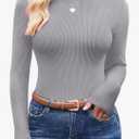 Ekouaer Women's Turtleneck Shirts Ribbed Pullover Sweater Long Sleeves Tops Midweight Thermal Underwear Blouse, Size L