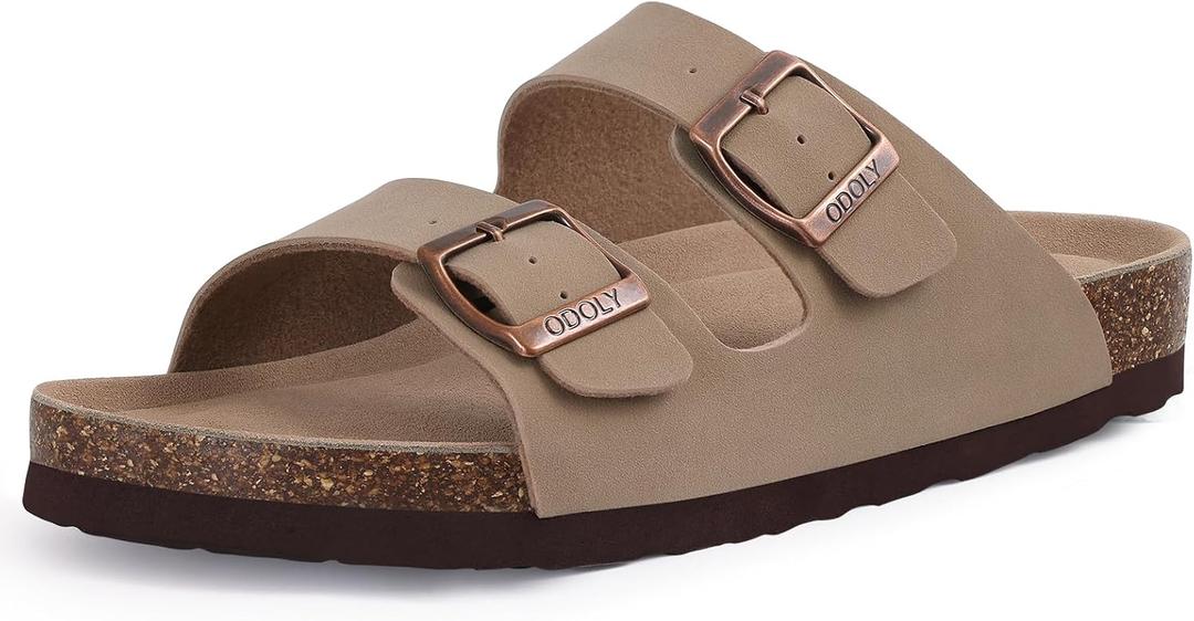 ODOLY Unisex Cork Footbed Slide Sandal, Arch Support Summer Outdoor Sandals with Adjustable Buckle for Women and Men 37