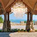 TOCHIC Capiz Shell Chandelier, 6 Lights Gold Coastal Chandeliers for Dining Room, Modern Seashell Ceiling Light Fixture with Crystal Beads for Living Room, Bedroom, Entryway, D-25.6"