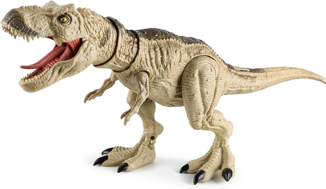 Tyrannosaurus Rex Action Figure Dinosaur Toy for Kids 3-5, Realistic T-Rex with Vibration Feature Roaring, Lights, Continuous Spray, Movable Jaws & Limbs  Birthday for Kids (Khaki)