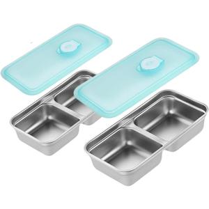 2 x 2 Pcs Reusable Double Compartment Stainless Steel Snack Containers With Lids Grab And Go Snack Containers For Travel And School