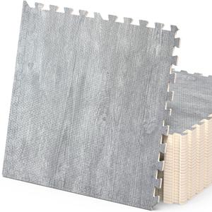 100 Sq. Ft 3/8 Inch Thick Printed Foam Tiles Interlocking Foam Mat, 24" x 24", 25 pcs, Grey Wood Grain Style Print