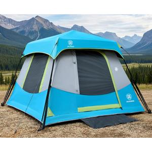 EVER ADVANCED 4 Person Blackout Camping Tent, 60s Easy Setup Instant Cabin Tent for Family, 4000mm Water-Resistant & UV Protection Light-Blocking Tent with Rainfly for Outdoor Travel, 8' x 7' x 59" (Blue)