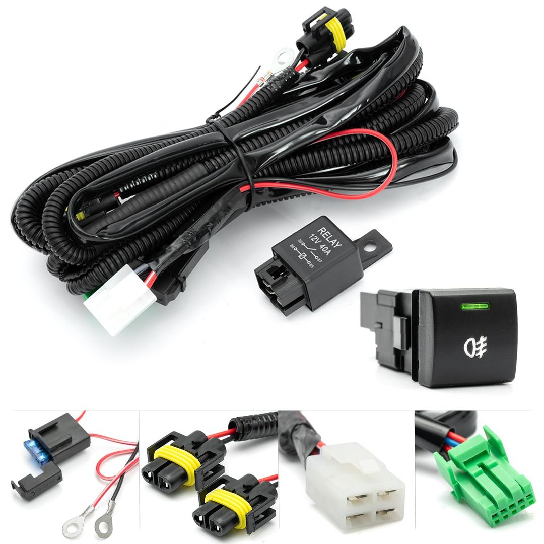 H11 H8 Fog Light Wiring Harness for J'eep 2009-2018 Wrangler JK w/OEM Style ON/Off Switch Kit & 40A 4-Pin Relay Fog Lamps Socket Wire Connector for LED Fog Driving Lights