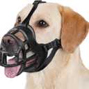 BARKLESS Dog Muzzle to Prevent Biting, Scavenging, Basket Muzzle for Large Medium Sized Dogs, Soft & Lightweight & Sturdy Mouth Cover with Removable Collar Loop for Training, Walking (Black, Size 6)