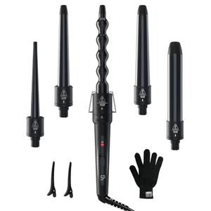 5 in 1 Curling Wand Set: Ohuhu Curling Iron Wand 5Pcs 0.35 to 1.25 Inch Interchangeable Ceramic Barrel Heat Protective Glove 2 Clips Dual Voltage Hair Curler for Girl Women Mother Christmas Gift Black