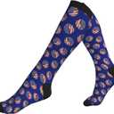 Compression Socks Knee High Circulation Support Socks For Women Men Athletic Running Hiking Travel (One Size, Usa Flag Softball)