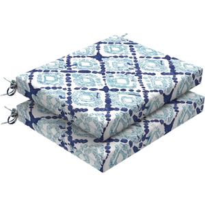Set of 2 Outdoor Square Chair Cushions 18.5"x16"x2" for Patio, Water Resistant Patio Dining Seat Pads Replacement for Kitchen Garden and Outdoor Furniture Decoration - Boho Geometry Blue