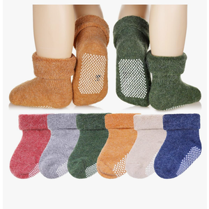 Eyean Baby Wool Grip Sock Soft Winter Warm Thick Non Slip Toddler Boy Girls Crew Socks For Children 6 Pairs 1-3T Solid Color